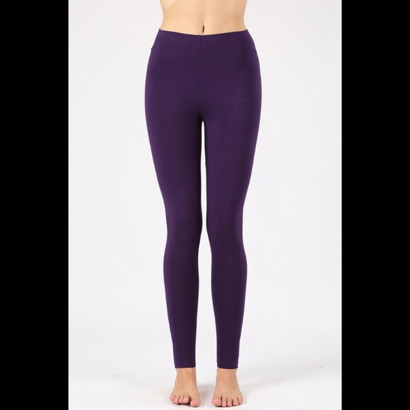 Women's Plain Leggings Cotton Full Length NAVY - Picture 2 of 4